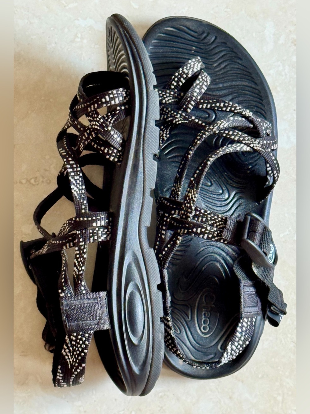 Chaco Women's Strappy Sandal in Black with White Accent